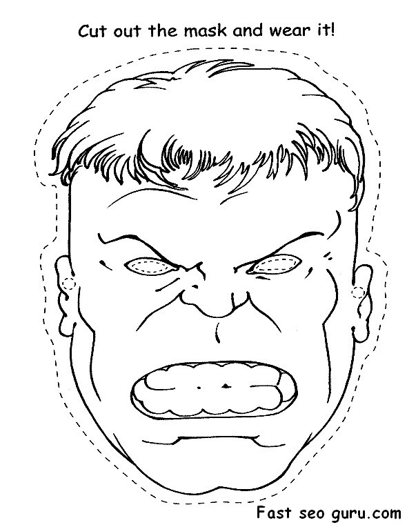 Printable Superheroes Hulk face cut out Coloring pages